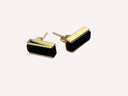 Black Onyx Stud Earrings featuring polished black onyx stone in a gold-tone rectangular setting.