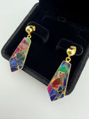 Mohave Multi Copper Turquoise Drop Dangle Earrings | 24K Gold Plated Brass | Geometric Slice | Bezel Setting
