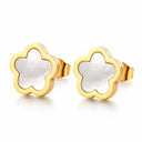 Onyx Clover Stud Earrings – White