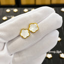Onyx Clover Stud Earrings – White