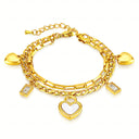 Onyx Double Chain Crystal Heart Bracelet