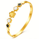 Onyx clover white and black gold plated steel bangle