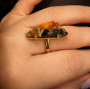 Orange Black Mojave Copper Turquoise Gold Plated Adjustable Ring
