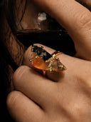 Orange Black Mojave Copper Turquoise Gold Plated Adjustable Ring