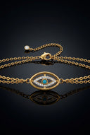 gold double chain evil eye protection bracelet with crystal elements