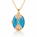 Onyx Azure Locket Necklace in 18K gold plating with blue enamel and cubic zirconia