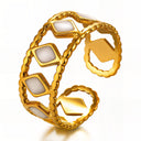 Onyx Ivory Geometric Adjustable Ring with enamel and PVD gold-plated stainless steel