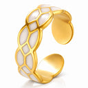Onyx Ivory Mosaic Adjustable Ring with enamel and PVD gold-plated stainless steel
