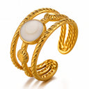18K gold-plated stainless steel adjustable ring with ivory enamel detail