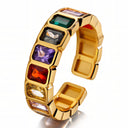 Onyx Kaleidoscope Adjustable Ring with multicoloured cubic zirconia and PVD gold-plated stainless steel