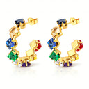 Onyx Prism Hoop Earrings with multicoloured cubic zirconia and PVD gold-plated stainless steel