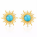 Onyx Suns Earrings with turquoise-effect rhinestone centres and 18K gold-plated stainless steel