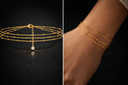 Onyx Triple Chain Bracelet in gold with three fine layered chains worn on wrist