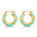 Gold-plated stainless steel hoop earrings with turquoise enamel