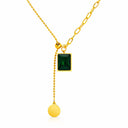Onyx Verde Lariat Necklace with green cubic zirconia and 18K gold-plated stainless steel