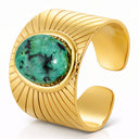 18K gold-plated adjustable stainless steel statement ring with green-effect centre