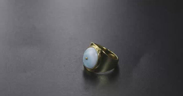 Natural Larimar Stone Gold Statement Ring